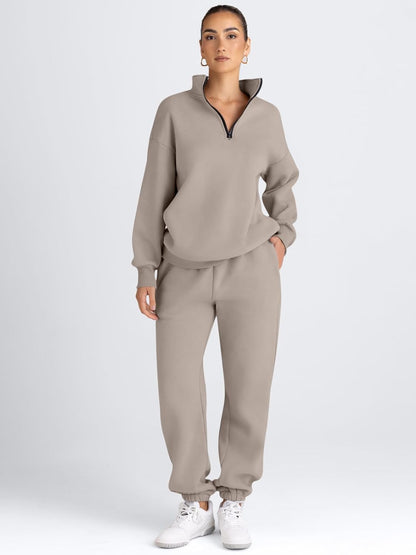 AUTOMET Women's Sweatsuits 2 Piece Outfits Lounge Sets Long Sleeve Half Zip Pullover and Baggy Sweatpants with Pockets