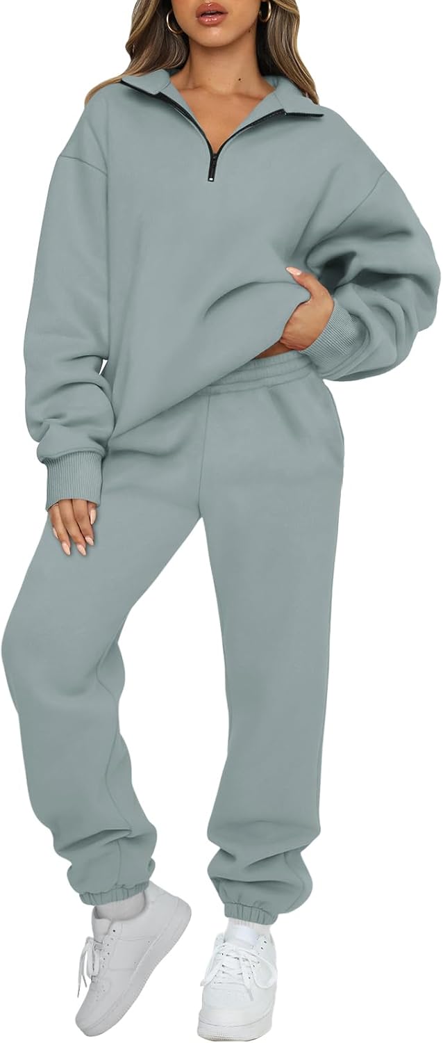 AUTOMET Women's Sweatsuits 2 Piece Outfits Lounge Sets Long Sleeve Half Zip Pullover and Baggy Sweatpants with Pockets