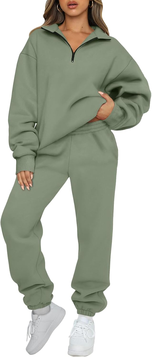 AUTOMET Women's Sweatsuits 2 Piece Outfits Lounge Sets Long Sleeve Half Zip Pullover and Baggy Sweatpants with Pockets