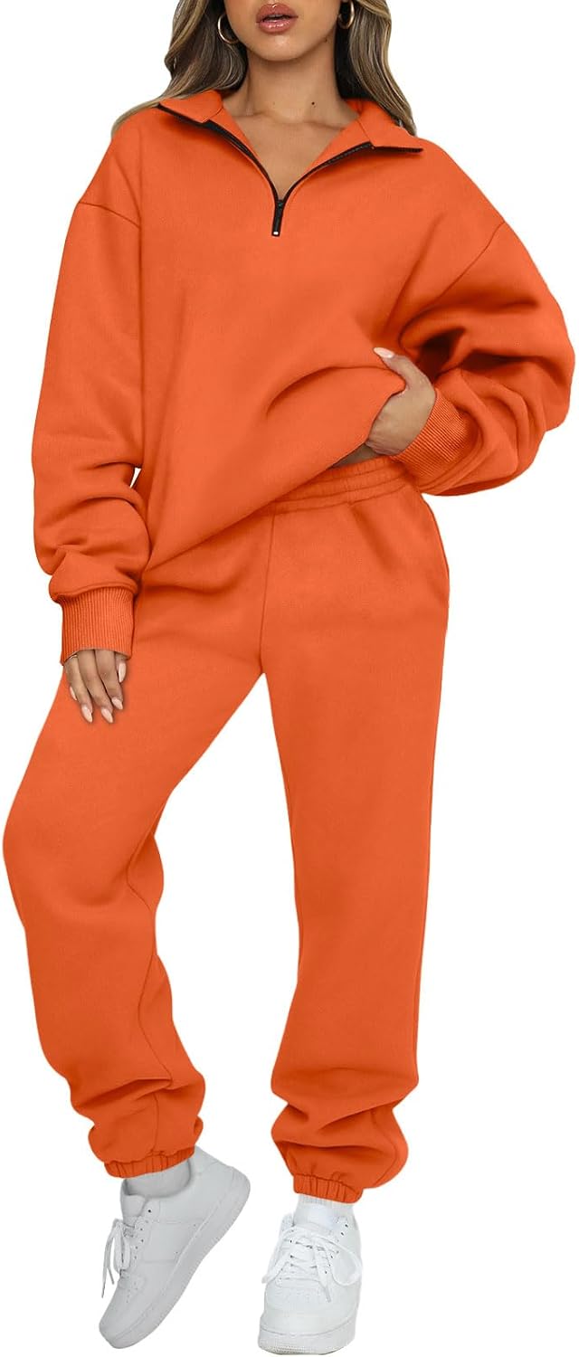 AUTOMET Women's Sweatsuits 2 Piece Outfits Lounge Sets Long Sleeve Half Zip Pullover and Baggy Sweatpants with Pockets