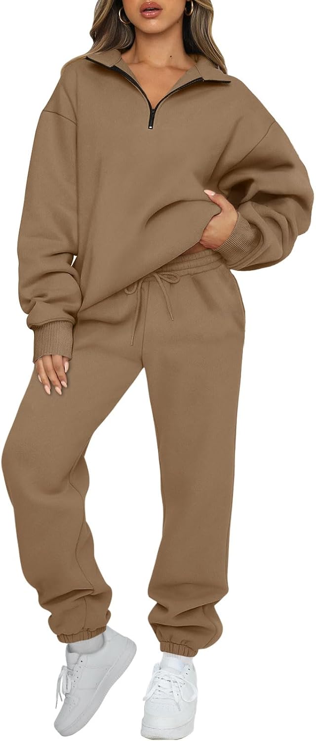 AUTOMET Women's Sweatsuits 2 Piece Outfits Lounge Sets Long Sleeve Half Zip Pullover and Baggy Sweatpants with Pockets