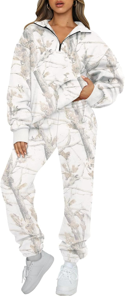 AUTOMET Women's Sweatsuits 2 Piece Outfits Lounge Sets Long Sleeve Half Zip Pullover and Baggy Sweatpants with Pockets