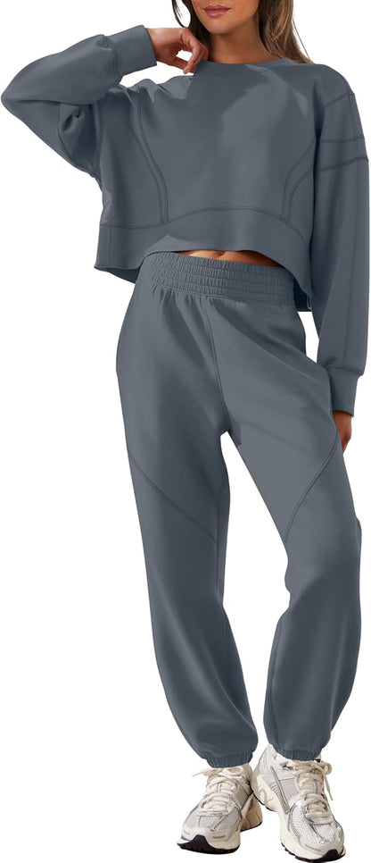 ANRABESS Womens 2 Piece Outfits Lounge Sets Cropped Sweatshirt Joggers Fashion Sweatsuit Sweat Set 2025 Winter Travel Outfits