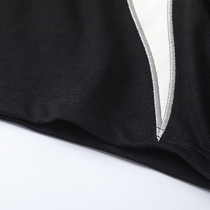 Color Block Applique Embroidery Flame Short Sleeve T-Shirt High Street Design Creative Abstract Casual Tee Men