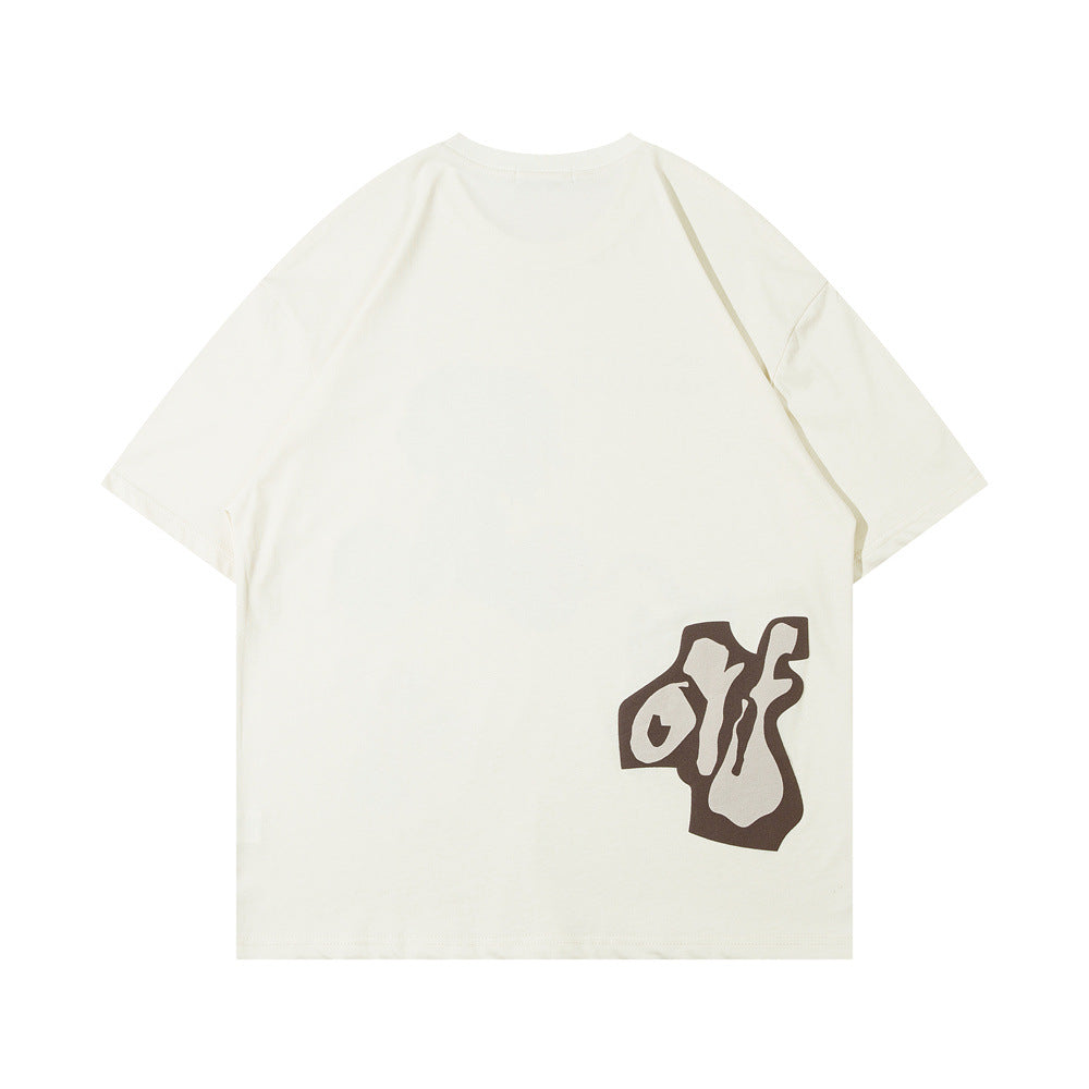 Fun Cartoon Anime Print Short Sleeve T-Shirt Men's High Street Trendy Half Sleeve Pure Cotton Round Neck Loose Tee