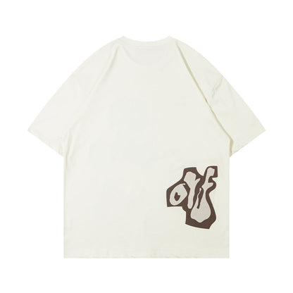 Fun Cartoon Anime Print Short Sleeve T-Shirt Men's High Street Trendy Half Sleeve Pure Cotton Round Neck Loose Tee