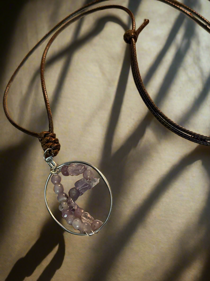 Adjustable Amethyst Necklace with Stainless Steel Ring