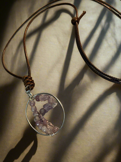 Adjustable Amethyst Necklace with Stainless Steel Ring