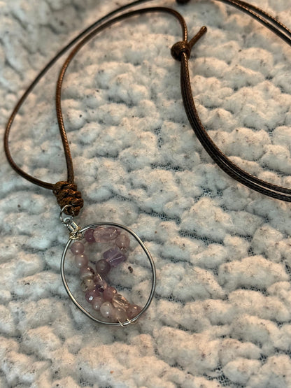 Adjustable Amethyst Necklace with Stainless Steel Ring