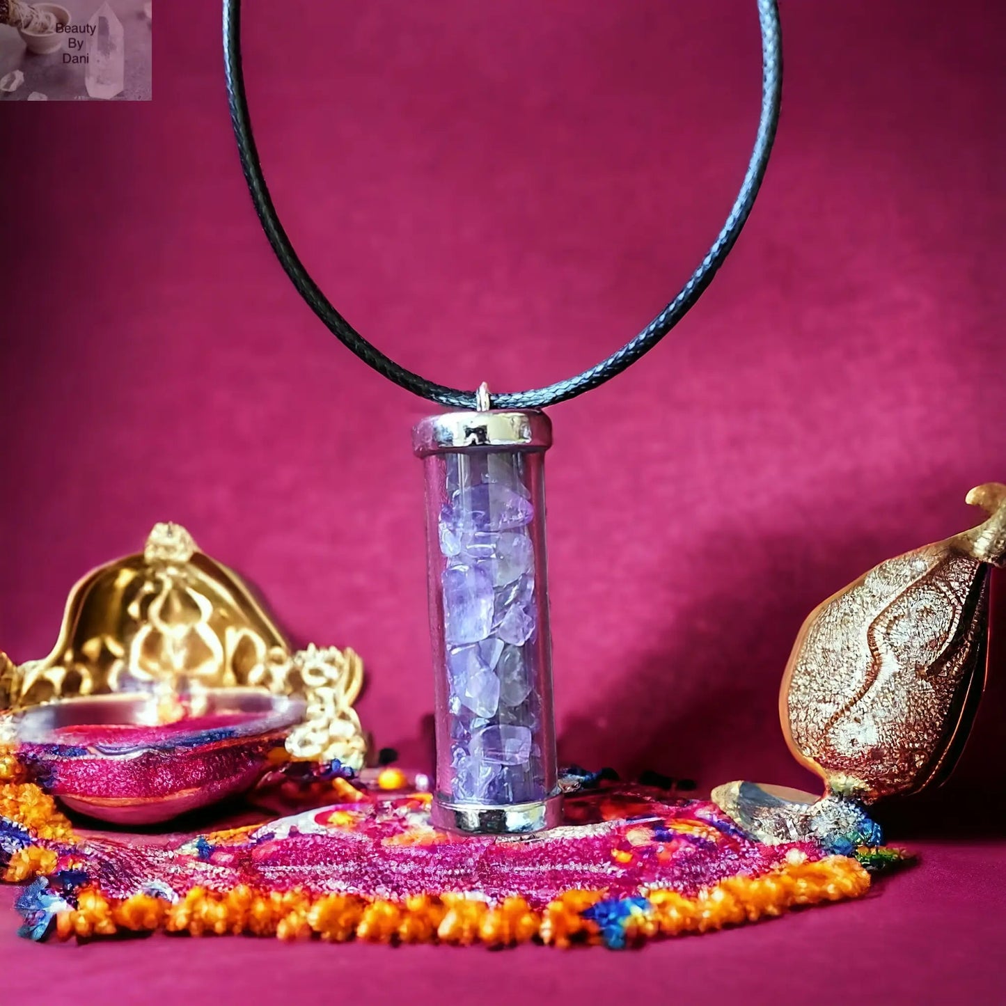 Amethyst Crystal Necklace with Leather Cord