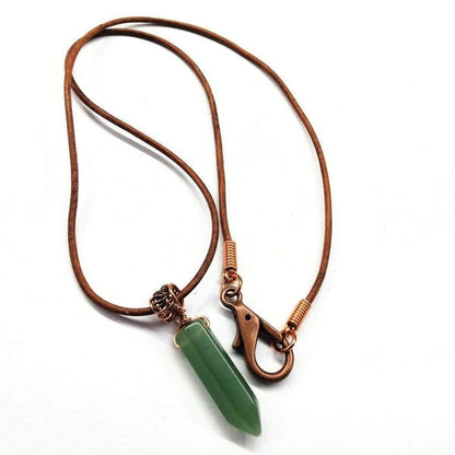 Handmade Men's Rustic Wire Wrapped Pointed Gemstone Crystal Leather Necklace