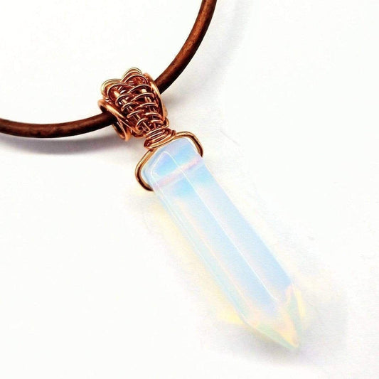 Handmade Men's Rustic Wire Wrapped Pointed Gemstone Crystal Leather Necklace