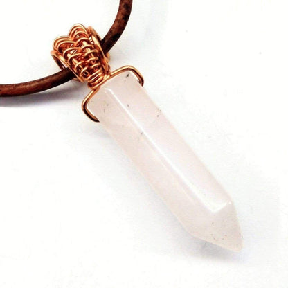 Handmade Men's Rustic Wire Wrapped Pointed Gemstone Crystal Leather Necklace