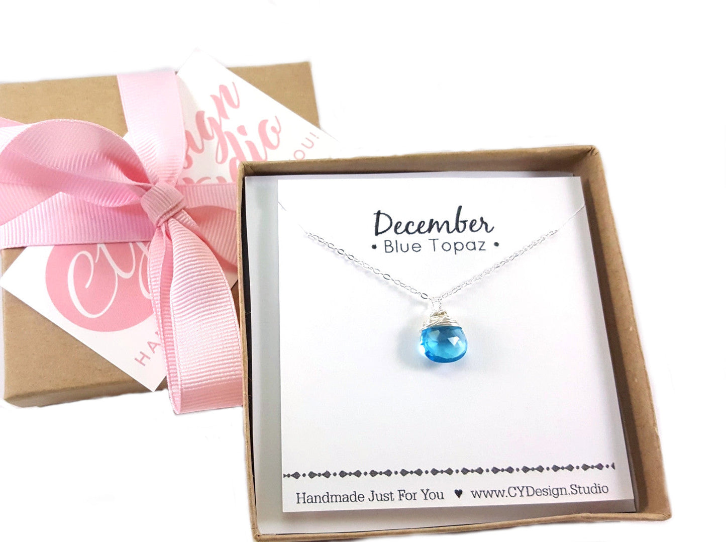 Blue Topaz Gemstone - December Birthstone - Sterling Silver Necklace