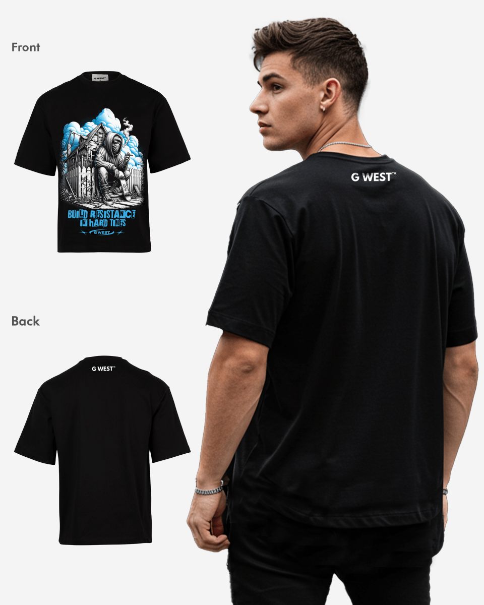 G-WEST BUILD RESISTANCE IN HARD TIME OVERSIZED T-Shirt Mens