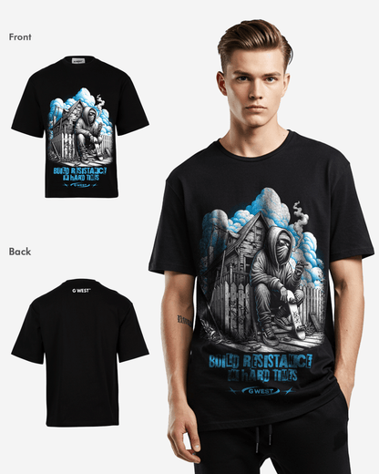 G-WEST BUILD RESISTANCE IN HARD TIME OVERSIZED T-Shirt Mens